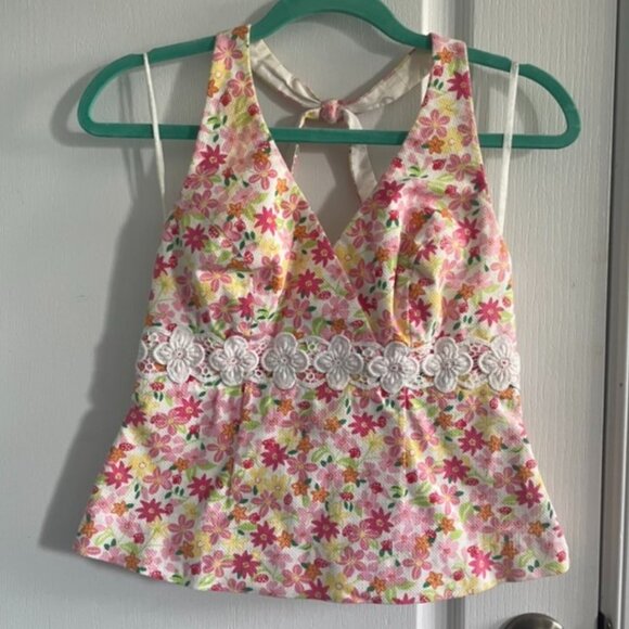 Lilly Pulitzer Pink Floral Halter Top - Picture 1 of 3